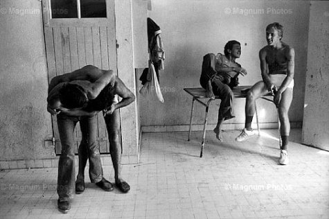 Jean Gaumy, Prisoners' horseplay. St Martin de Ré. Prison. France. 1978