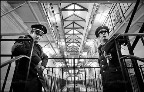 Jean Gaumy, Maison d'arrêt. Caen, France, 1976. Surveillance in the Passageway.