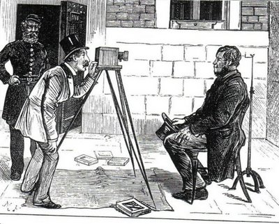 Cartoon of prison photographers from the Illustrated London News, 1873 in The Mechanical Eye in Australia (OUP, Davies & Stanbury, 1985). Via (Source)